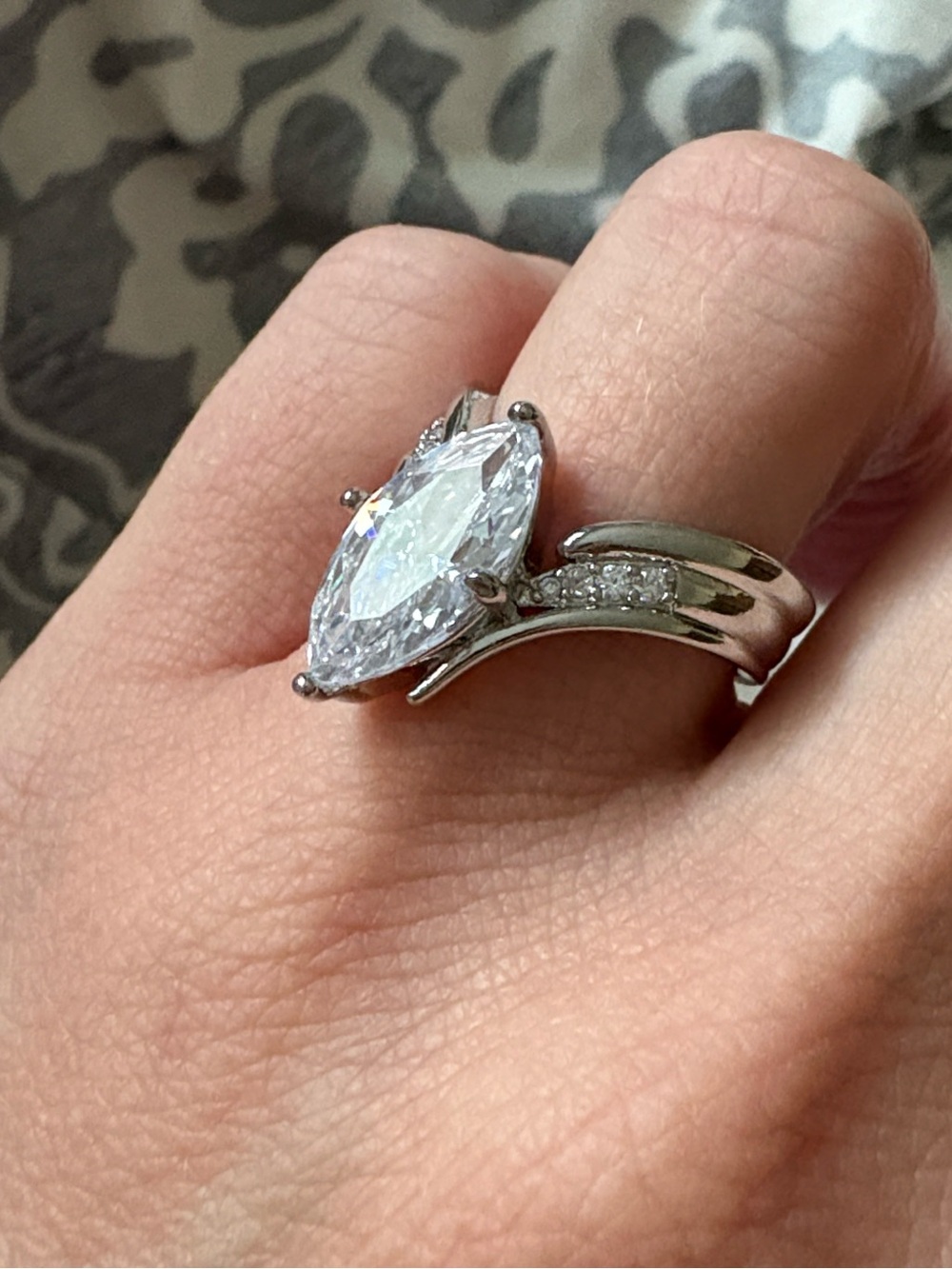 Sterling Silver Marquise CZ Engagement Ring - White
